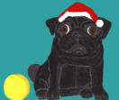 (HA23) - Holiday Black Pug with Yellow Ball