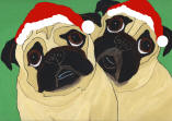 (HA67) - 2 Holiday Fawn Pugs