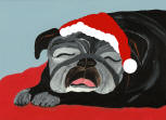 (HA93) Holiday Sleeping Black Pug waiting for Santa