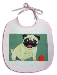 Bib with Pink Trim and Pug Design A18.