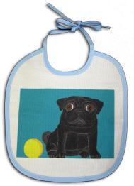 Bib with Blue Trim and Pug Design A23.