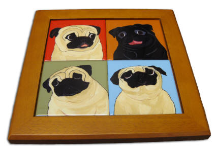Lazy Susan ~ Wood Frame with 4 Ceramic Tiles 