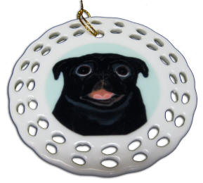 Porcelain Round Cut-Out Ornament - Pug Design A70