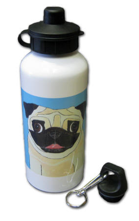Water Bottle comes with 2 types of caps - Pug Design A28 shown