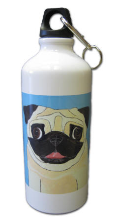 Water Bottle shown with screw top & Pug Design A28