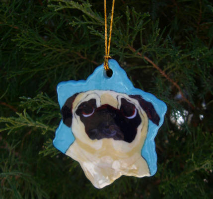 Porcelain Snowflake Ornament - Pug Design A60